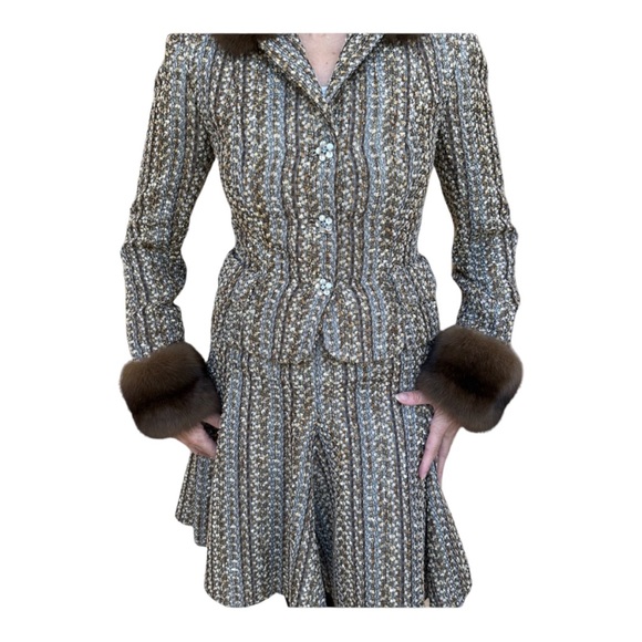 PEGGY JENNINGS vintage 2PC tweed suit with fur cuffs/collar, size 2. Never worn - Picture 3 of 11